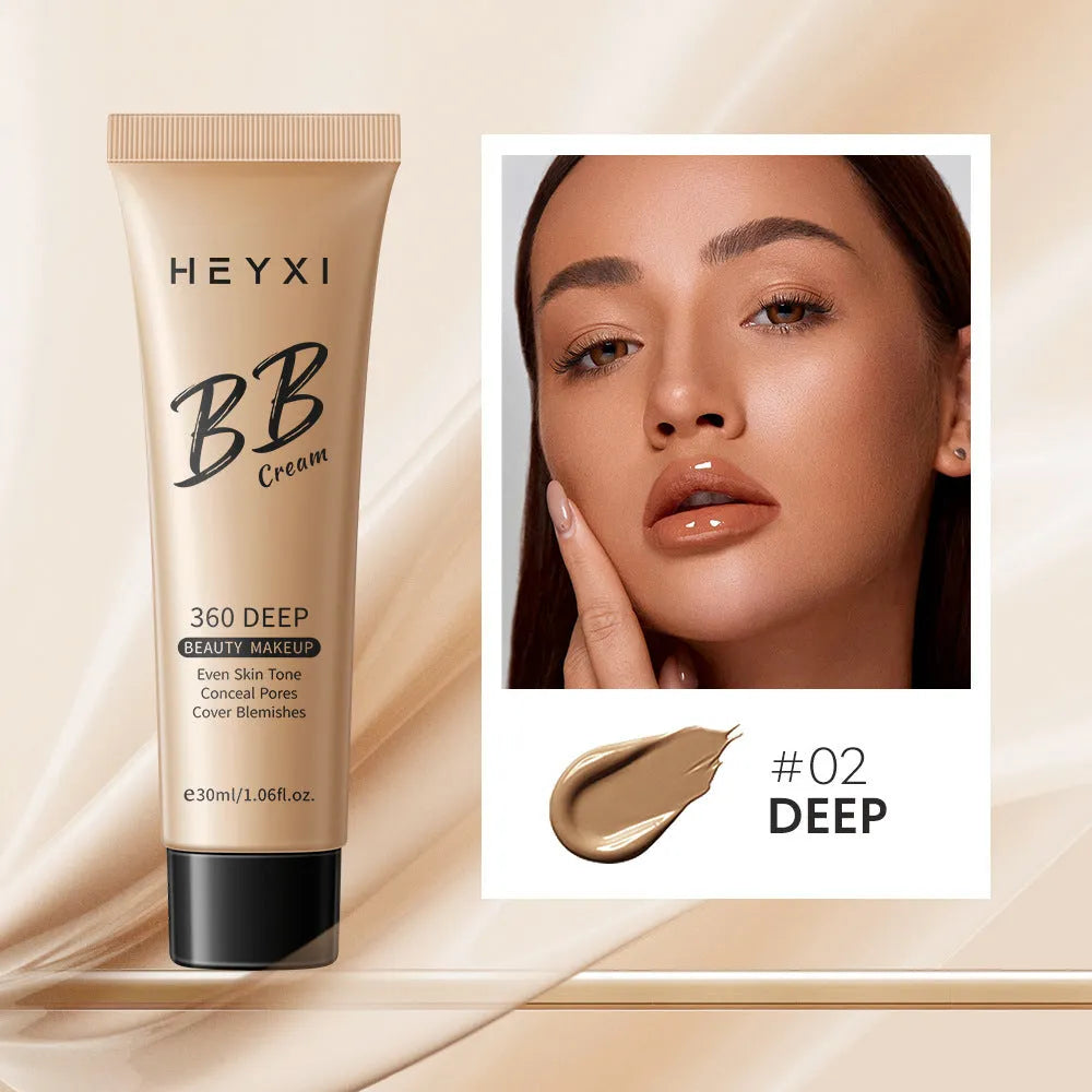 Waterproof BB cream with SPF protection in four shade options 01, 02, 03, 04