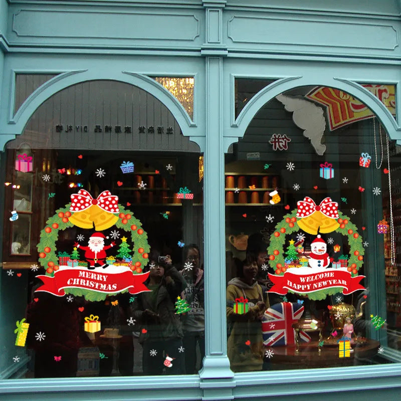 Large colourful cartoon Christmas electrostatic window sticker on glass
