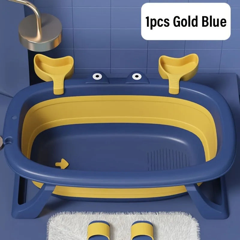 Foldable portable pet bathing tub for small cats and dogs in blue and orange colours.