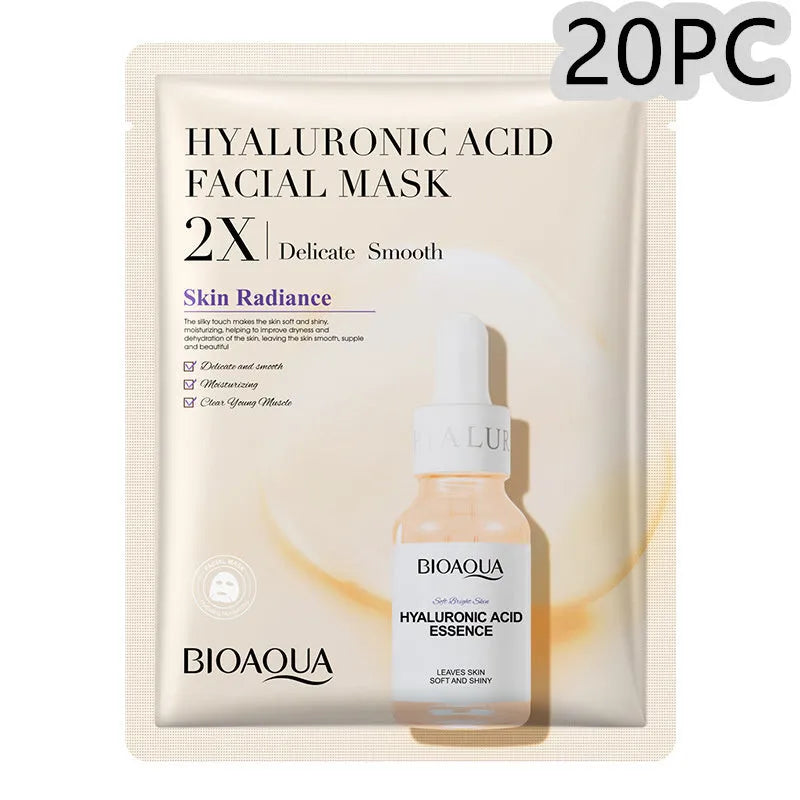 Single-use facial sheet mask with gel serum, shown in Centella, Collagen, Hyaluronic Acid or Vitamin C variants.