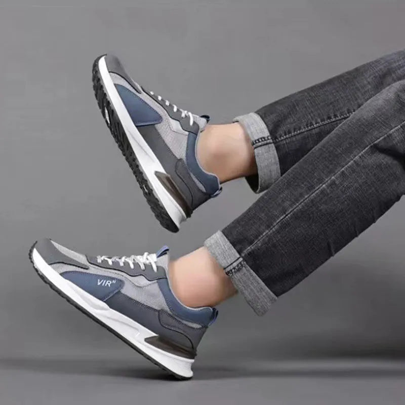 Men's colour block mesh lace-up sneakers with injection-moulded soles in black, grey or white