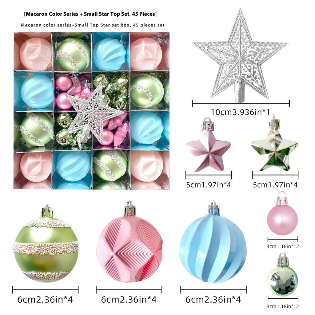 Macaron candy Christmas tree pendant set, plastic painted decoration in 34, 58 or 80 candy packs