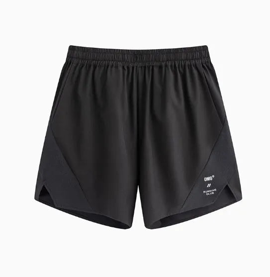Men's black running shorts with laser-punched stitching detail on the legs.