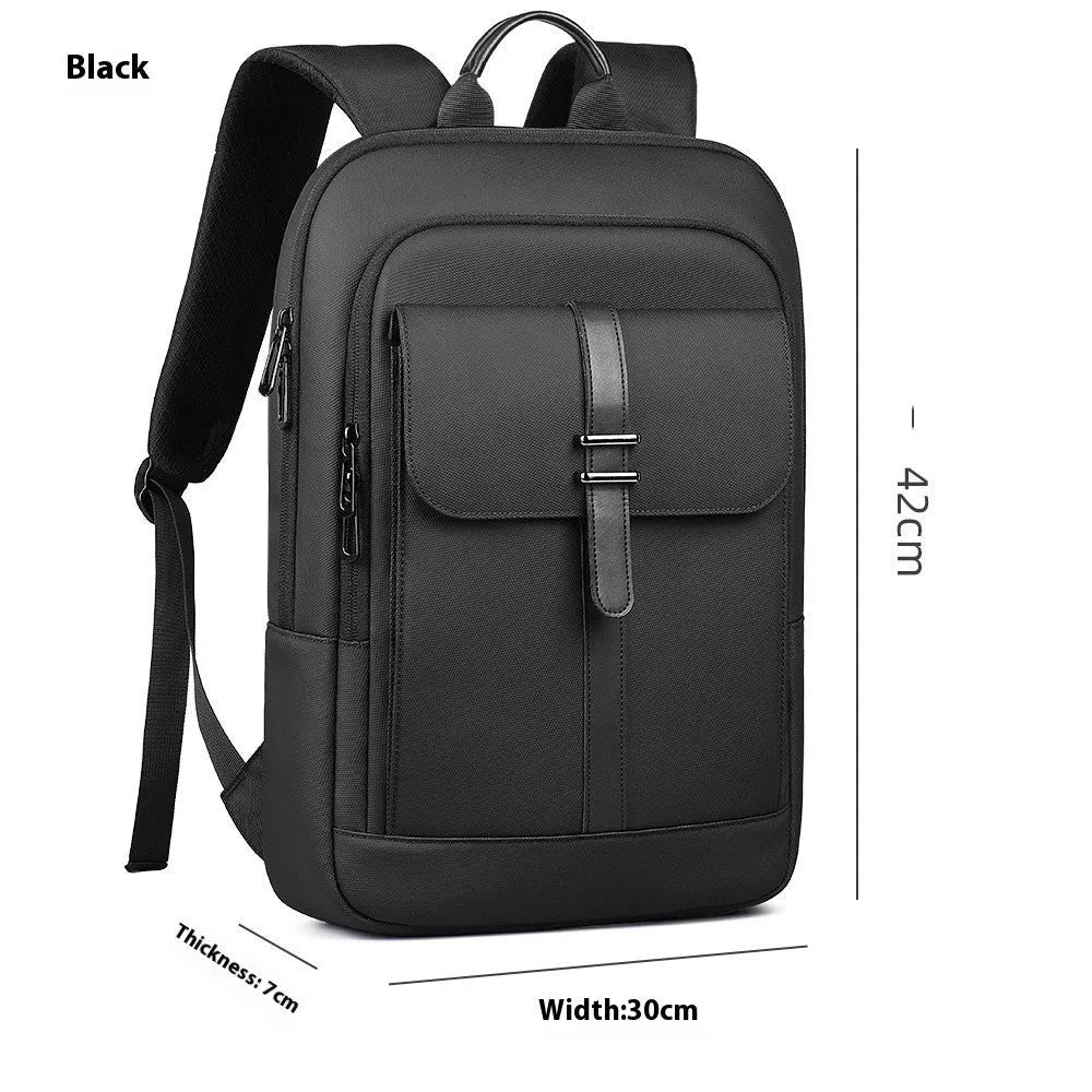 Black Oxford cloth backpack with sewing line detailing and urban style design
