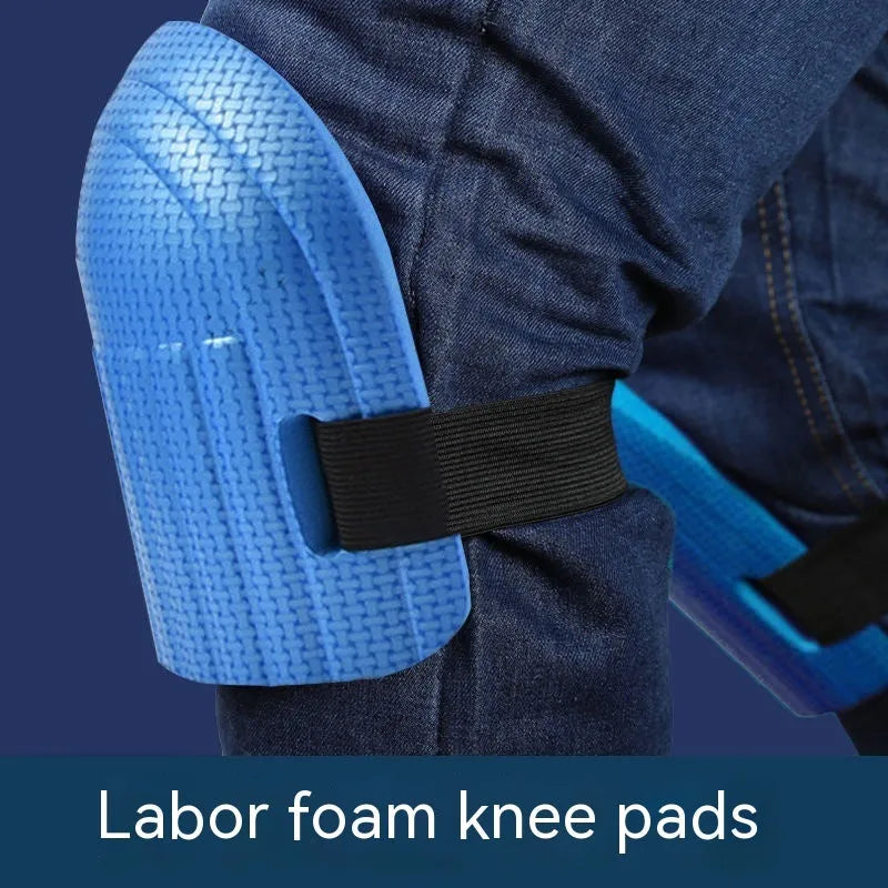 Pair of coloured EVA foam kneepads for work, shown with approximate 11mm thickness scale.