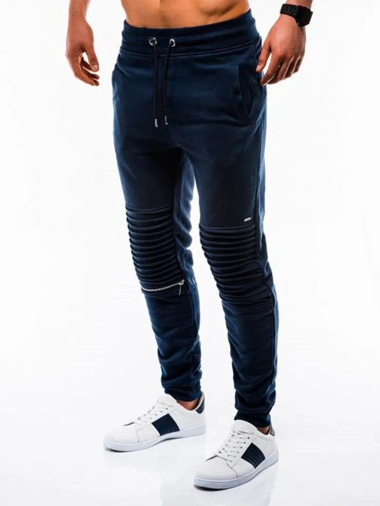 Men's cotton blend straight leg casual trousers with ribbed hem in grey, black, navy blue or army green