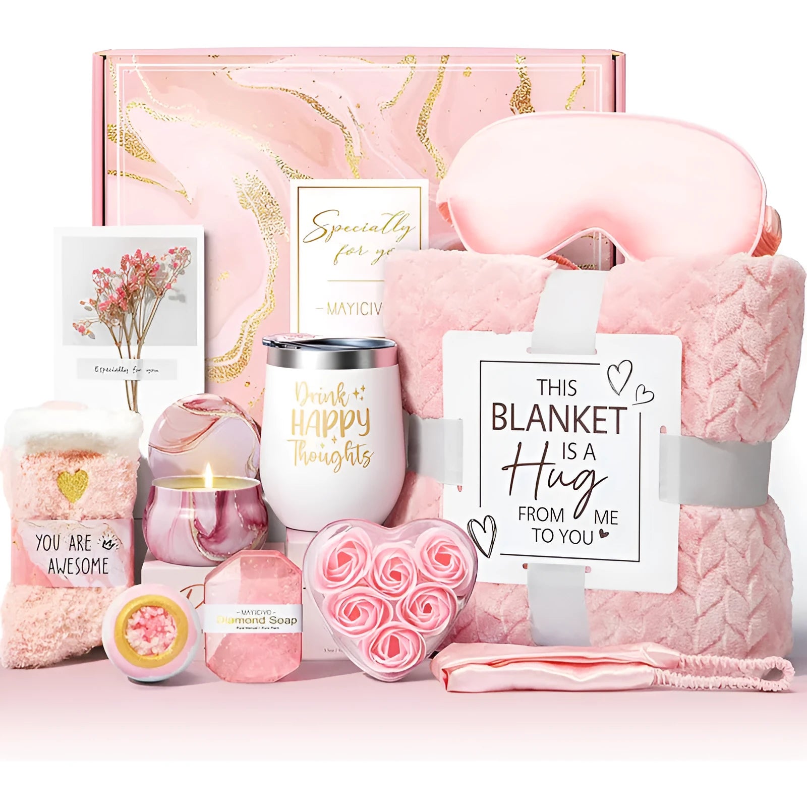Modern simplicity style aromatherapy gift set with candle and soap in a white plastic box.