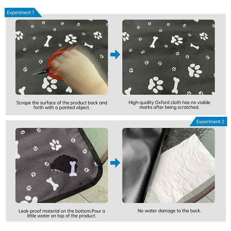 Dog car seat protection mat covering rear vehicle seat with water and dirt resistant cloth material