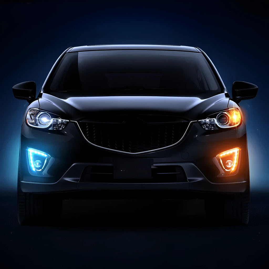 Pair of electroplated LED daytime running lights for Mazda CX-5 with white and yellow illumination options