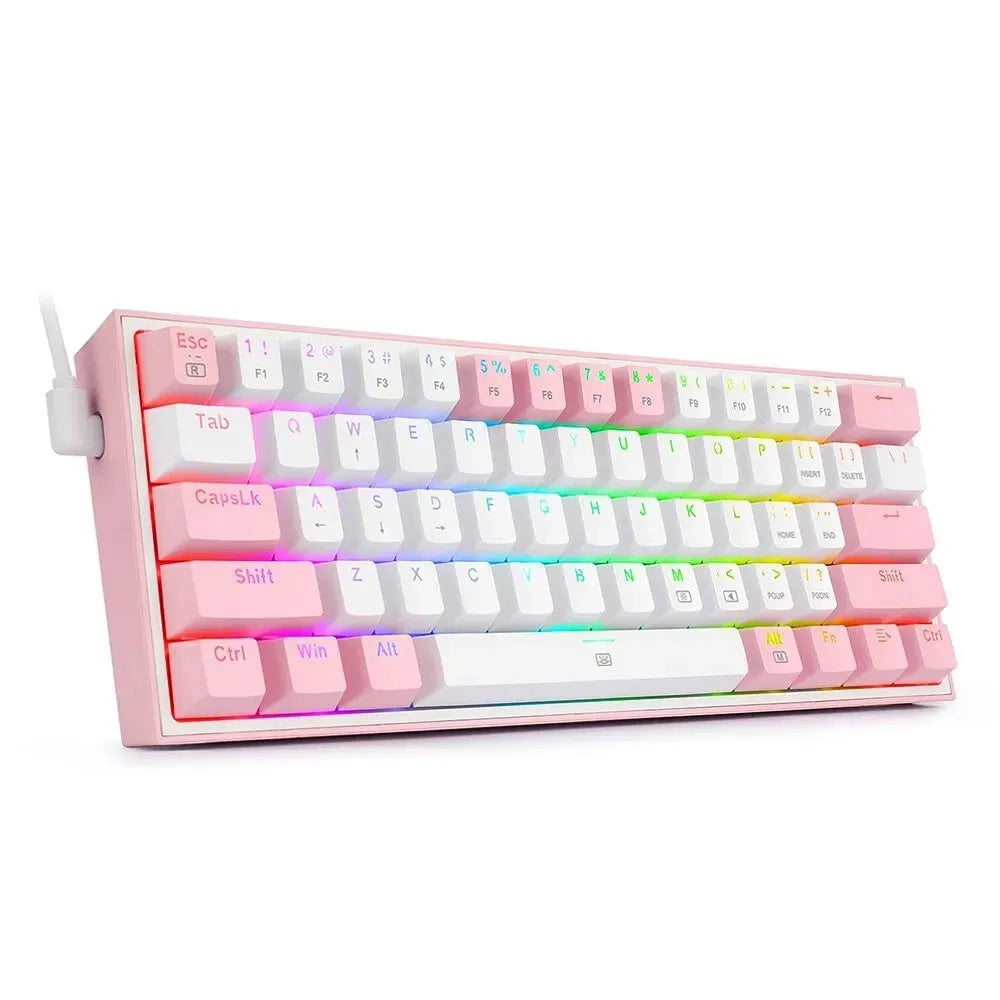White pink RGB mechanical keyboard with dual keycaps and multimedia function keys
