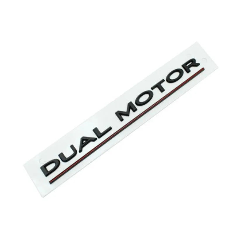 Tesla Model 3 Double Motor bumper decal sticker in ABS plastic, 19cm by 3cm.