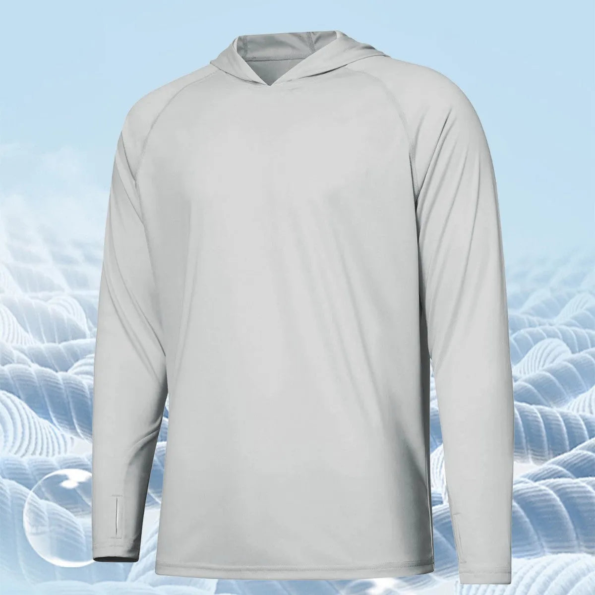 Outdoor UV-protection long sleeve hooded top in polyester for fishing, hiking, and camping