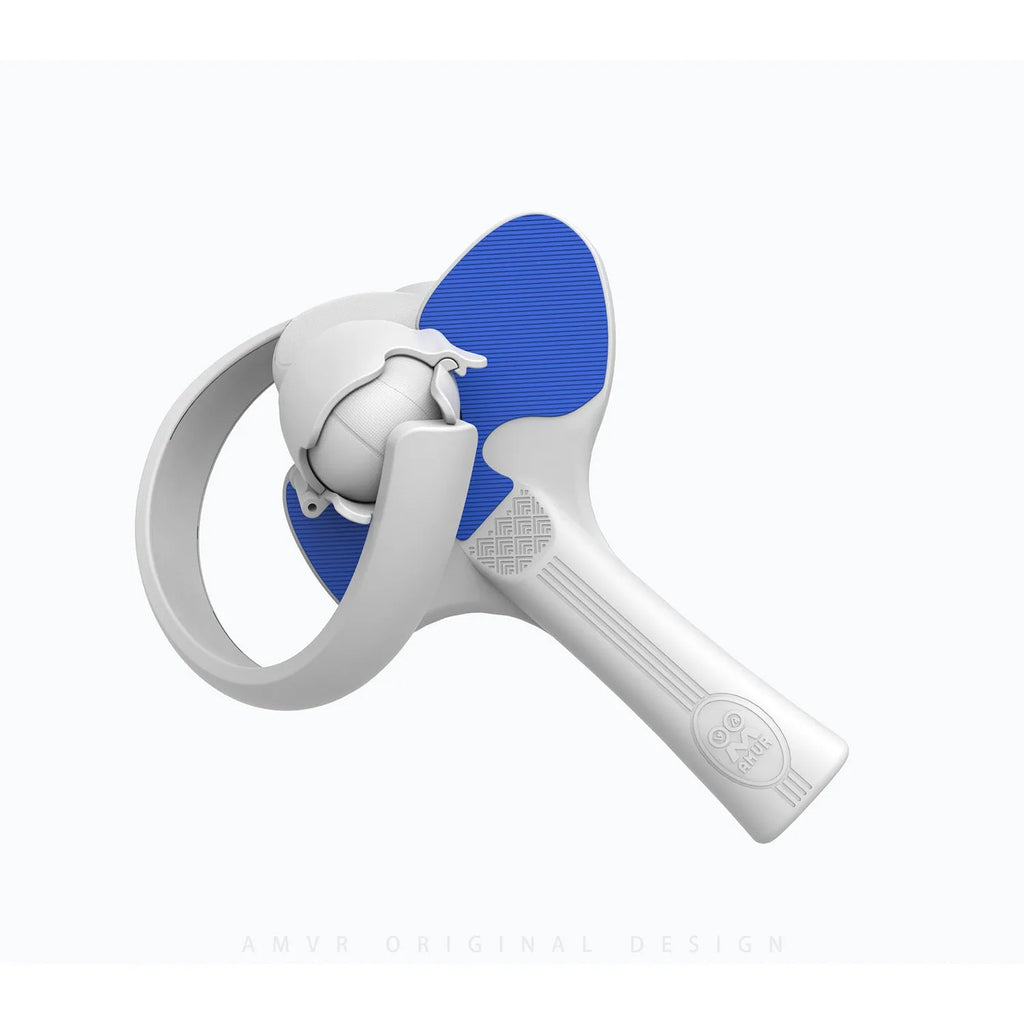 Red and blue plastic silicone hand grip for Pico 4 VR controller table tennis gameplay