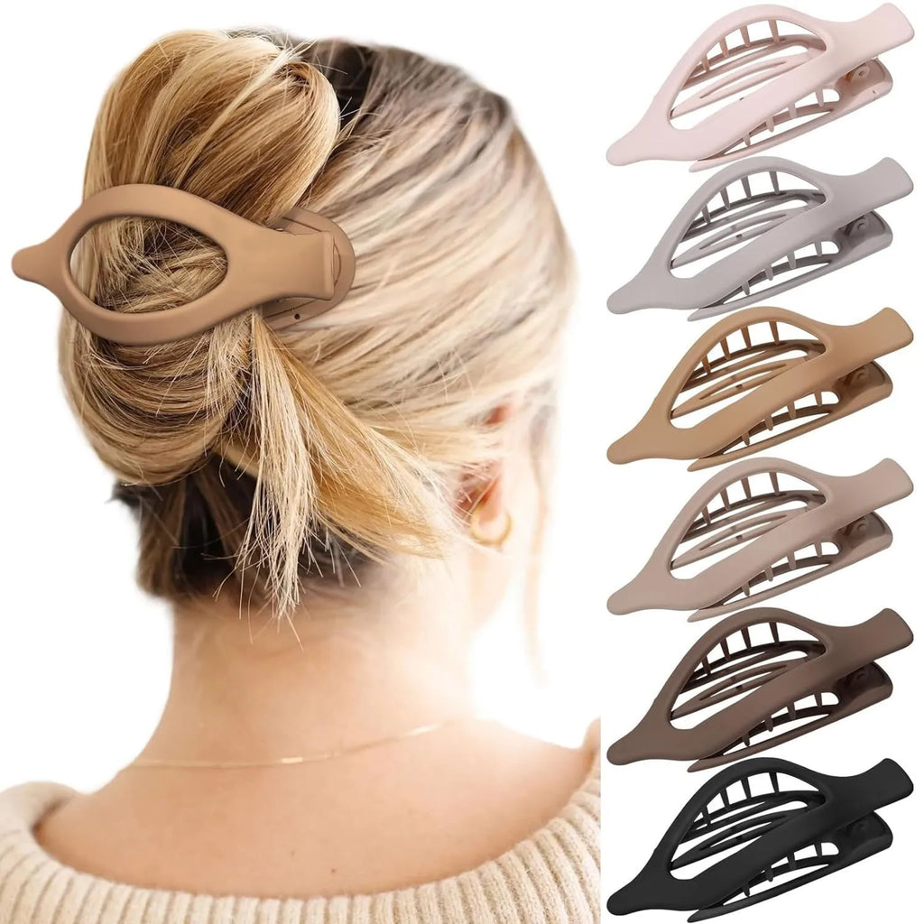 Six rose red plastic hair clips with a frosted grip and pointed toe B-style design.