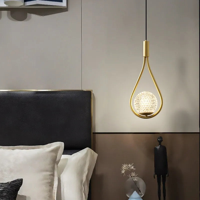 Copper modern minimalist bedside chandelier with 220V voltage showing three colour cover options