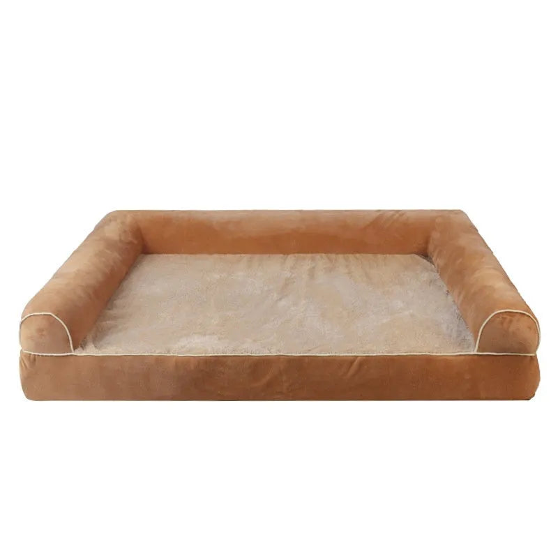 Square sponge dog bed with removable cloth cover shown in blue, size XL.