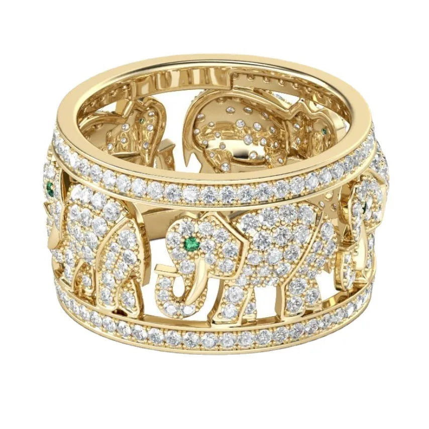 Alloy elephant ring with full diamond detail in electroplated finish
