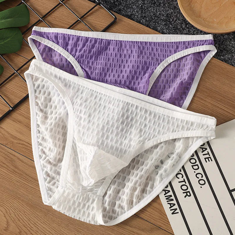Men's low waist transparent lace underwear in multiple colours showing breathable quick-drying design