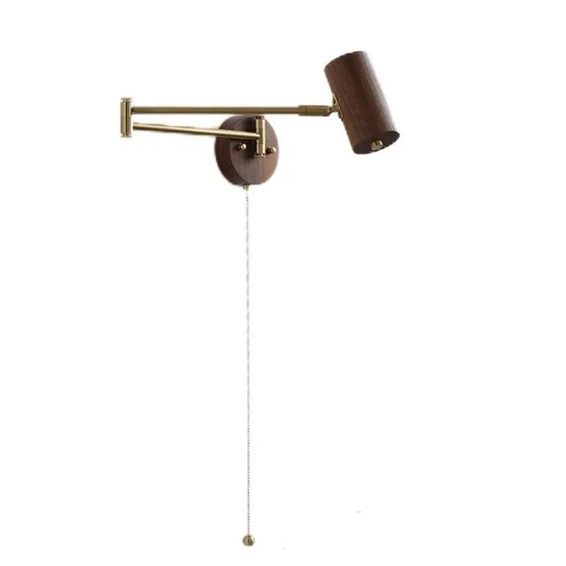 Retro rotating wall lamp with long-arm spot light in walnut colour finish