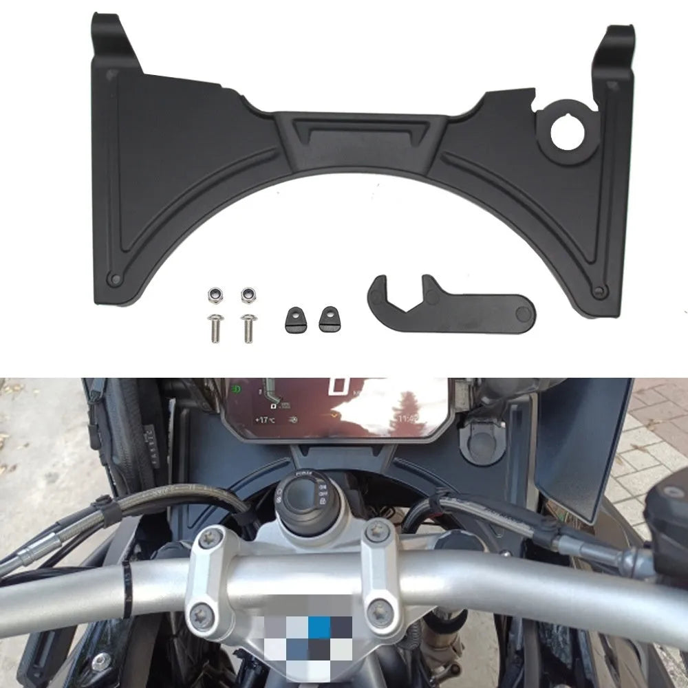 Black motorcycle cockpit fairing for BMW R1250GS and R1200GS models mounted on adventure bike