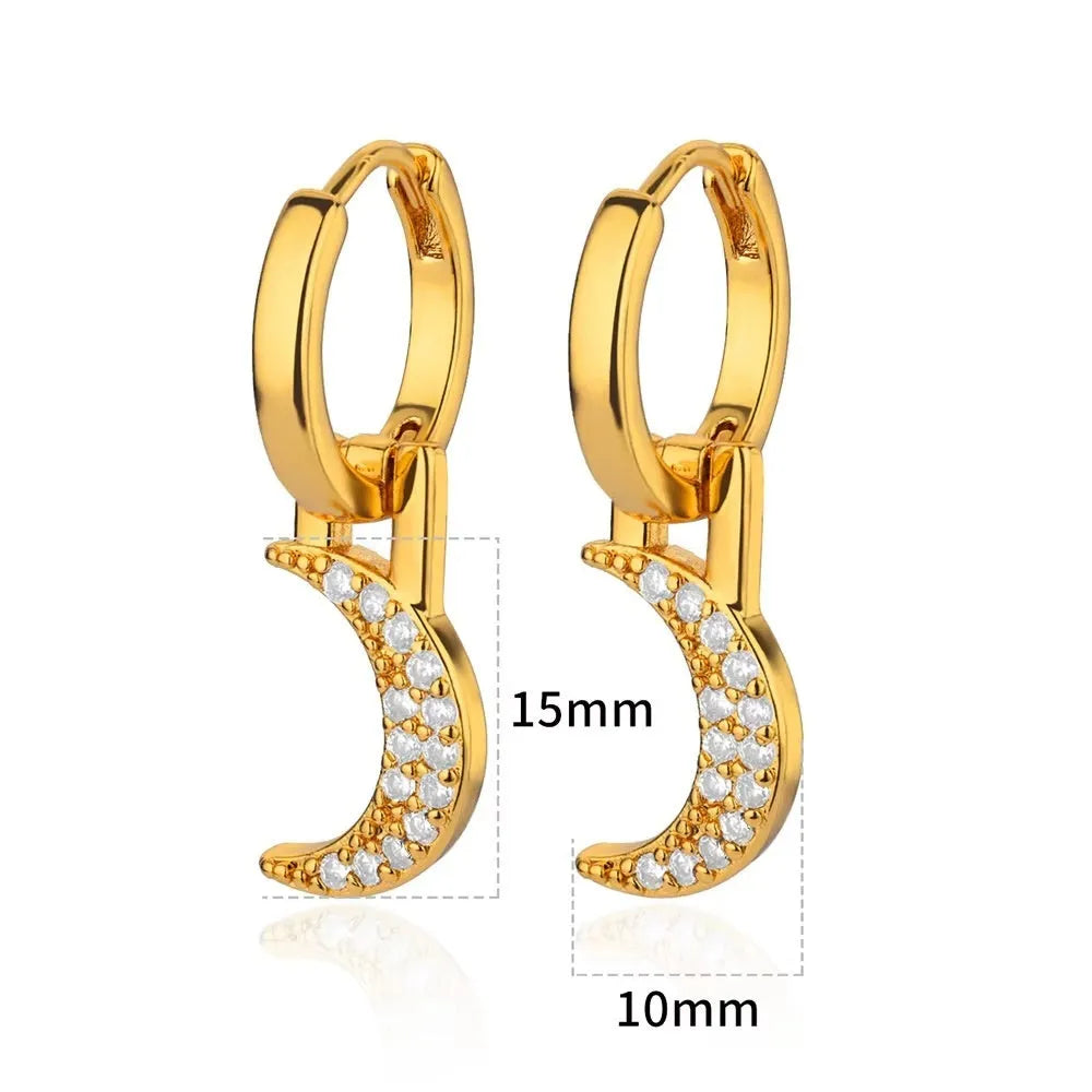 Women's copper butterfly earrings with geometric heart, star, and bow shapes and cubic zirconia stones.