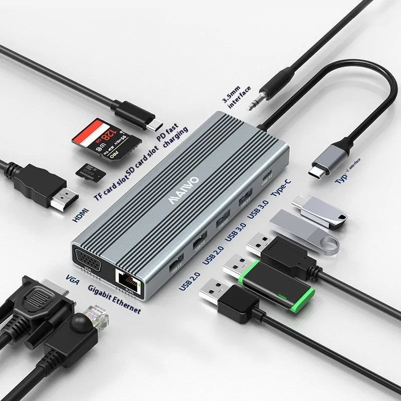 Aluminium Steam Deck six-in-one docking station with Type-C cable, HDMI, Ethernet, and USB ports.