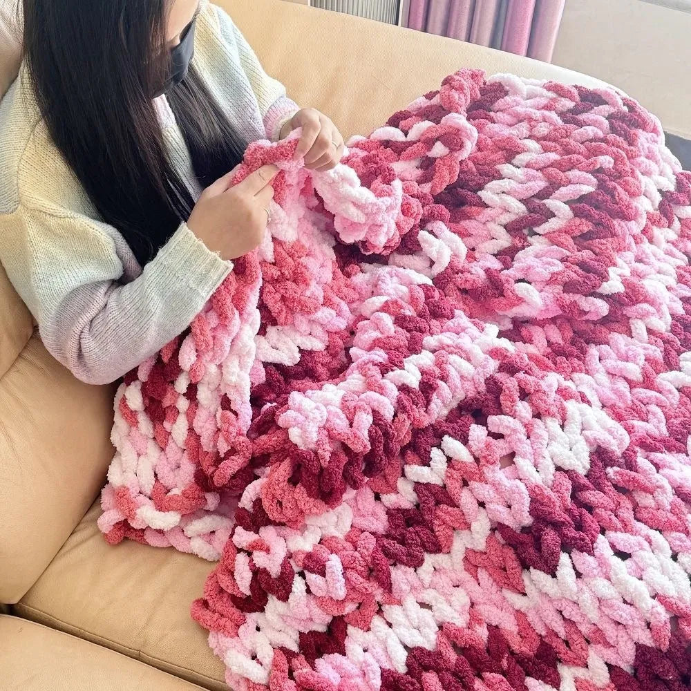 Coarse yarn chenille knitted braided gravity blanket showing texture and colour options