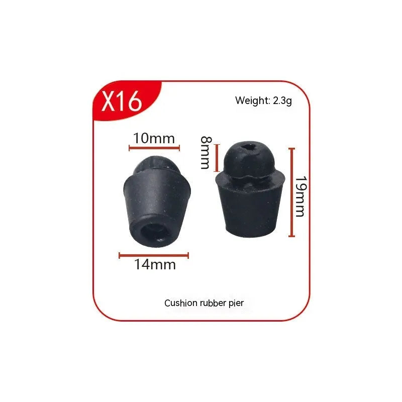 Ten black rubber automotive buffer clips for universal vehicle panel damping
