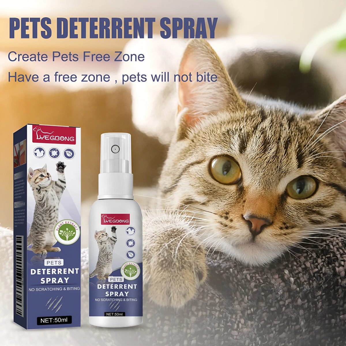 50ml pet deterrent spray in box packaging for preventing scratching on doors and sofas