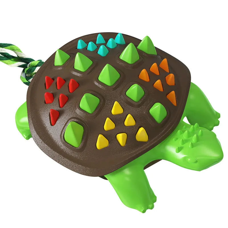 Natural rubber dog toothbrush chew toy with dinosaur knot design in mint flavour for dental care