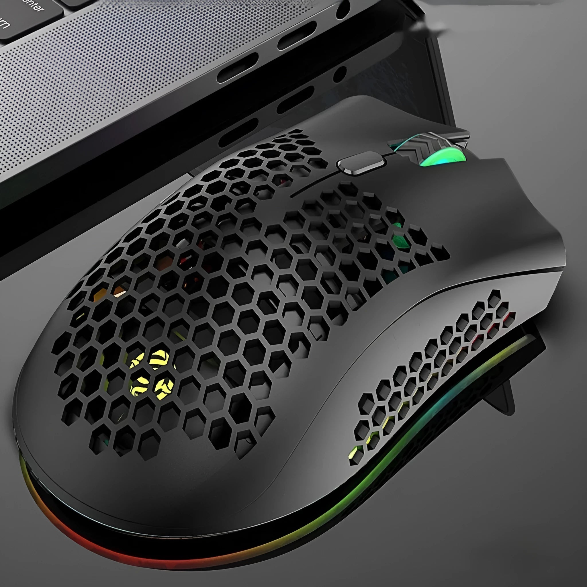 Hollow out wireless gaming mouse with luminous charging in black, cyan, and white colour options