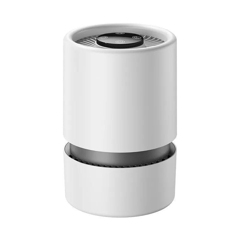 White desktop air purifier with USB cable for formaldehyde and odour removal