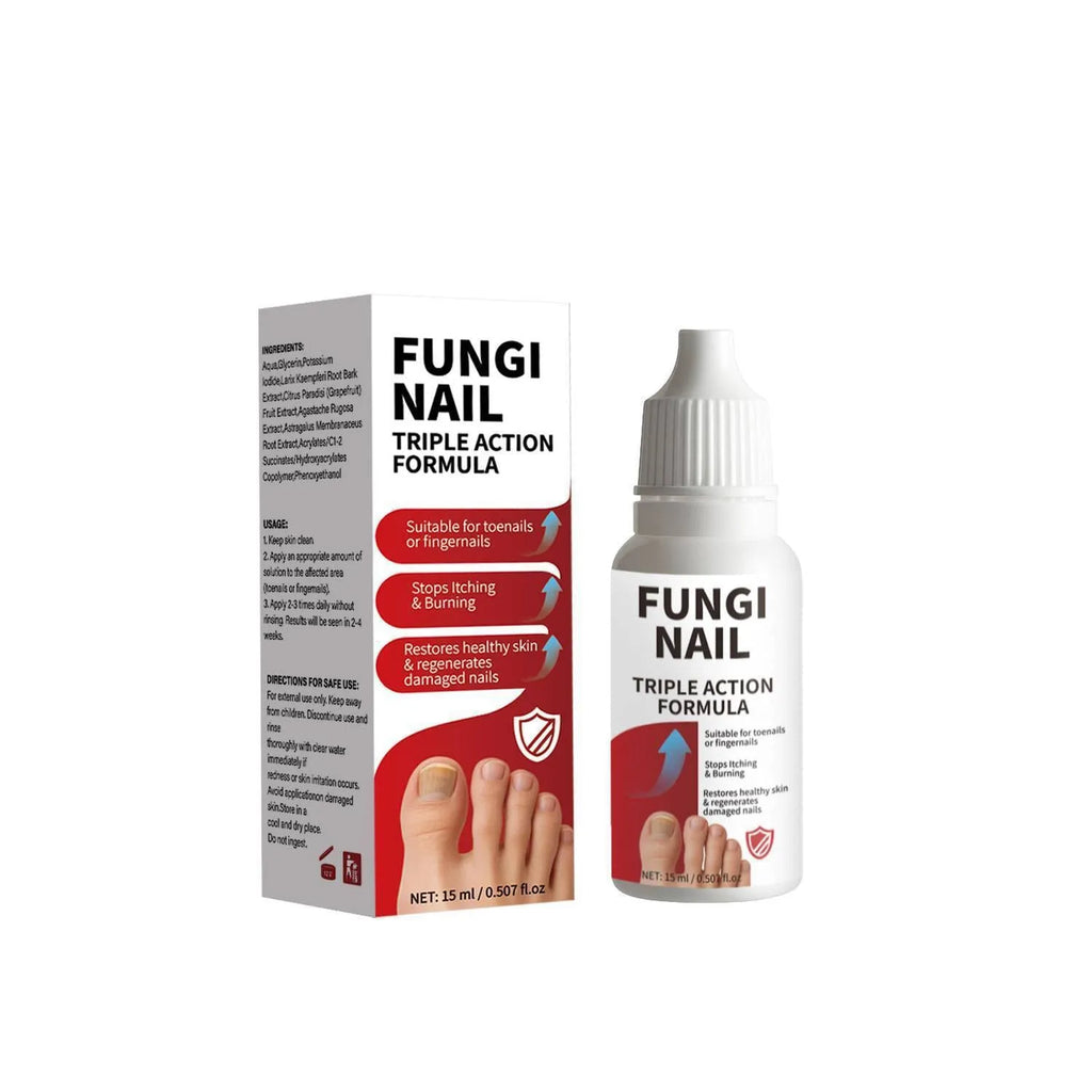 15ml bottle of clear anti-fungal nail repair solution with brush applicator for fungal infection treatment