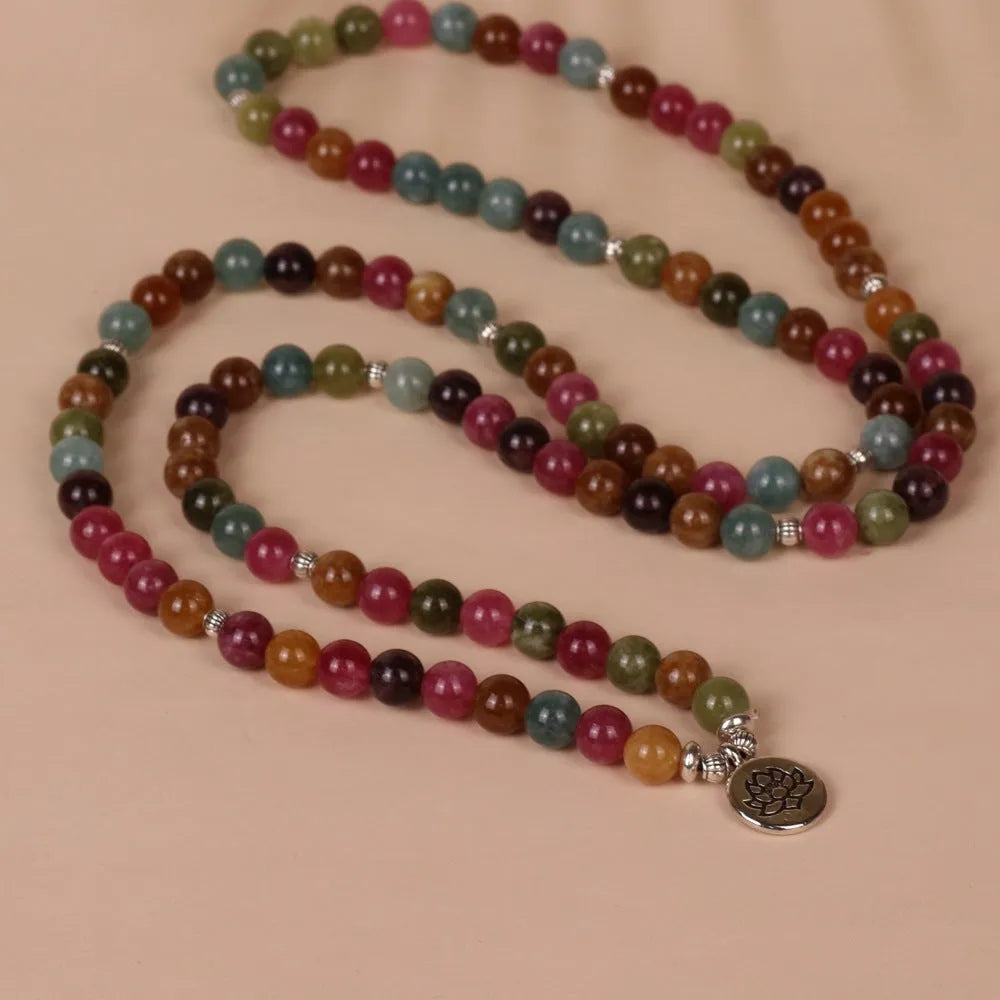 108-bead lotus hanging multi-layer bracelet in tourmaline colour with alloy construction