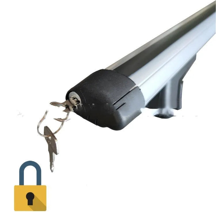 GM SUV alloy roof rack crossbar set showing adjustable length and mounting hardware.
