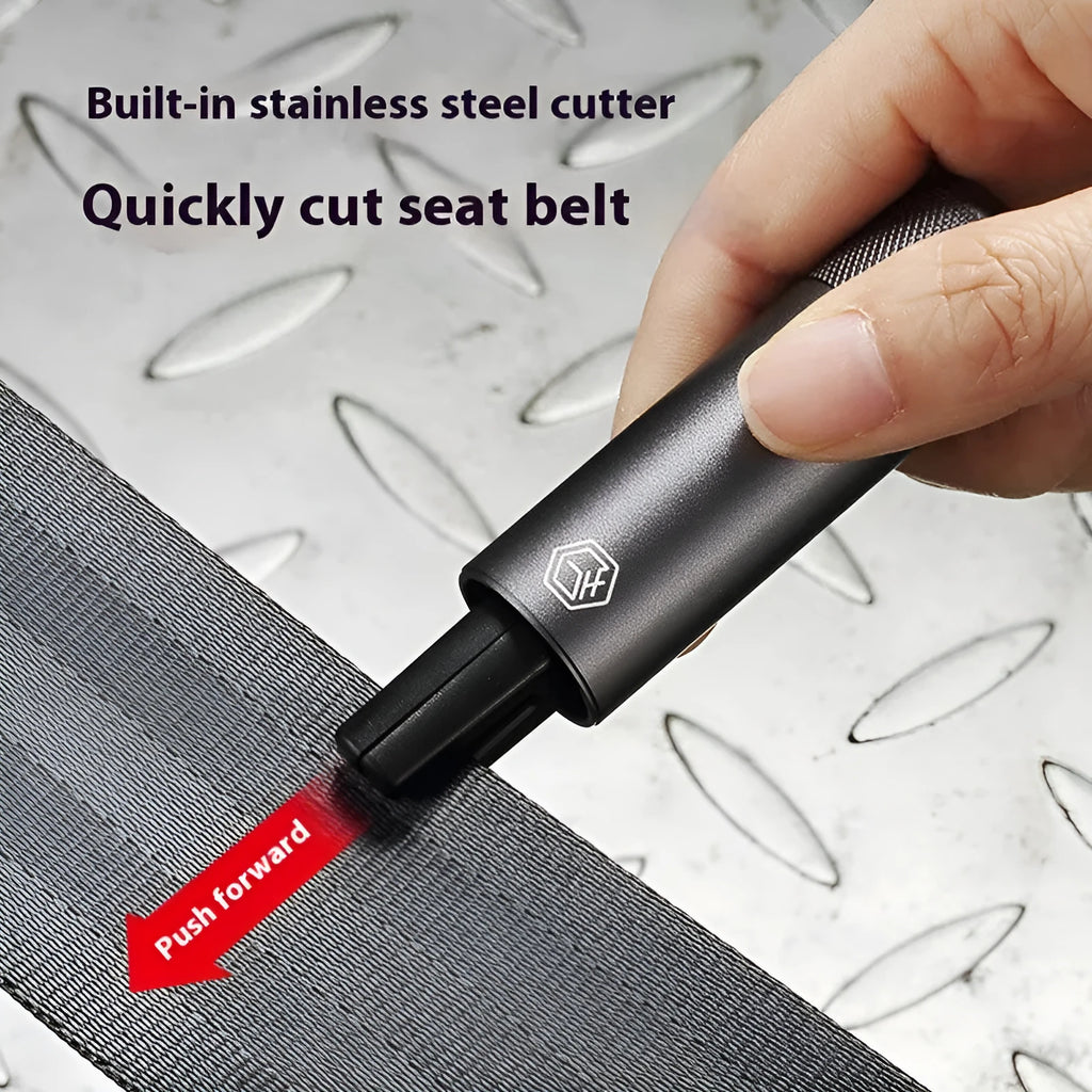 Gun grey aluminium alloy car safety hammer with seatbelt cutter on 3M rubber mounting base
