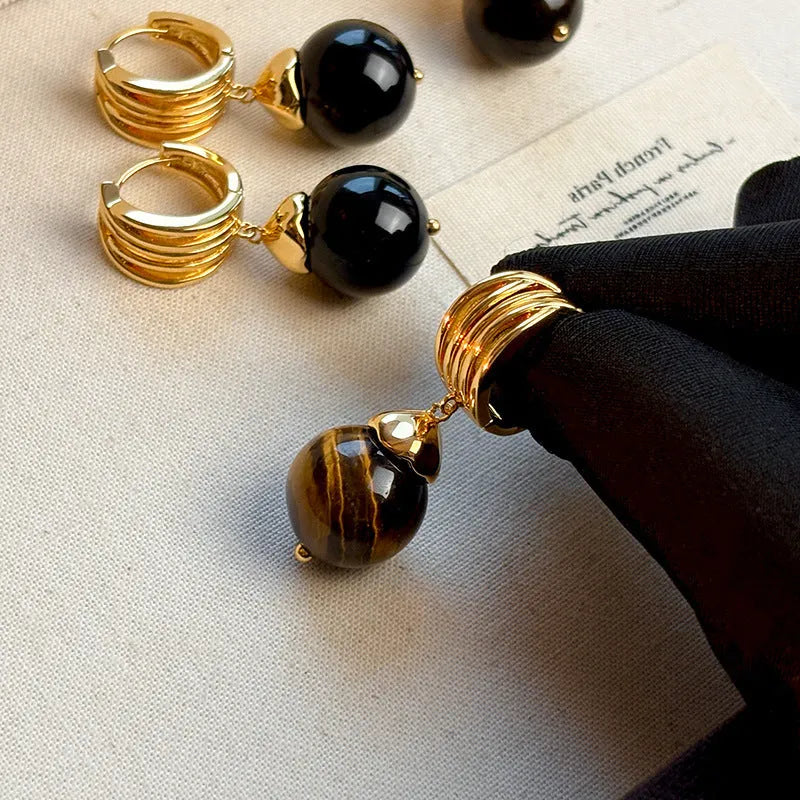 Maillard geometric tigereye earrings with gold plating in brown and black colour options