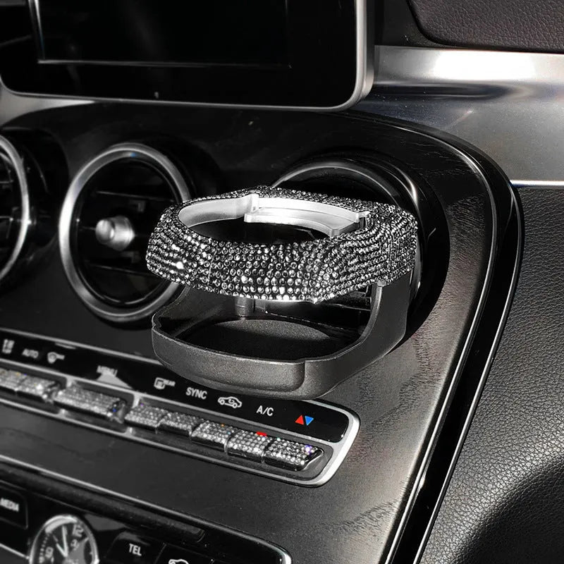 Rhinestone decorated car air vent cup holder in various diamond colours