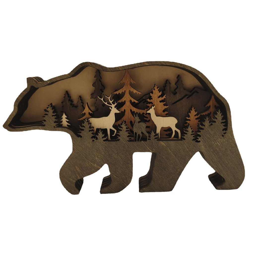 Boxwood Christmas ornament set with flat elk 18x14x2.5cm and brown bear 18x10.5x2.5cm in American style
