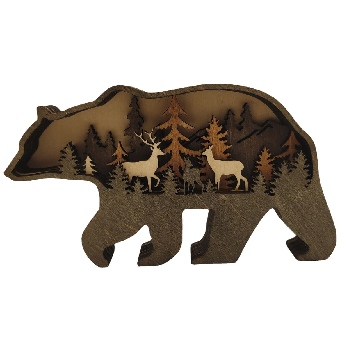 Boxwood Christmas ornament set with flat elk 18x14x2.5cm and brown bear 18x10.5x2.5cm in American style