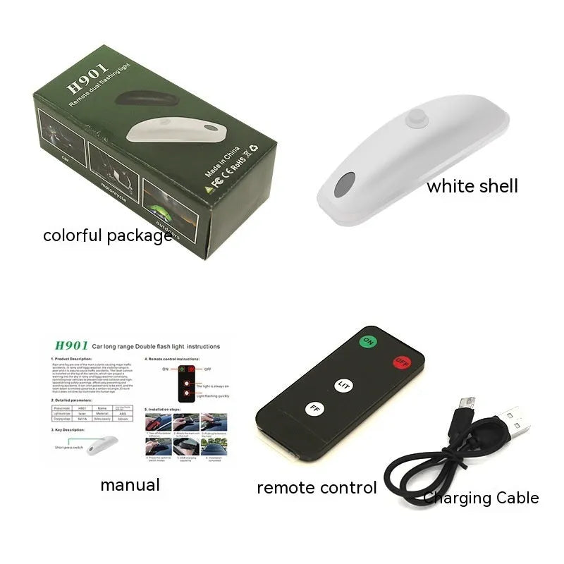 Car strobe light with remote control for vehicle visibility in poor weather