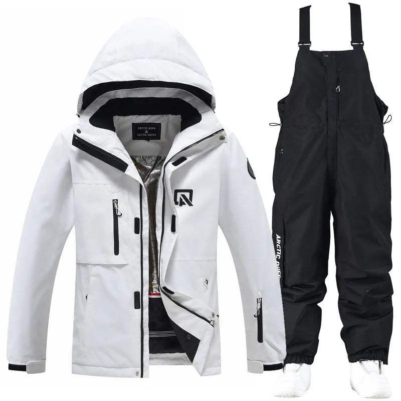 Men's and women's winter outdoors veneer double board ski suit in blue, pink, green and white colours for snow sports
