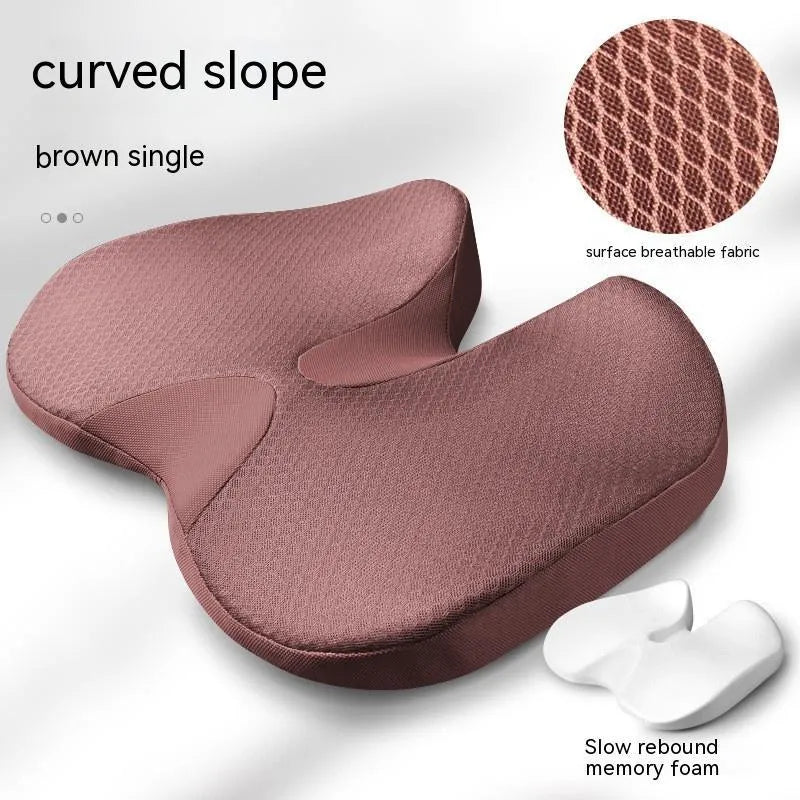 Curved bevel memory foam seat cushion for tailbone support in beige colour