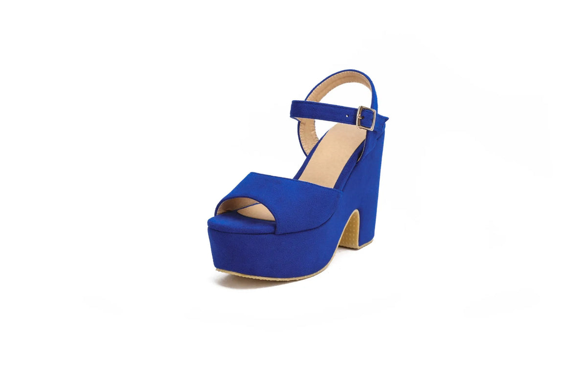 Black plus size women's platform sandals with ankle-strap and suede upper