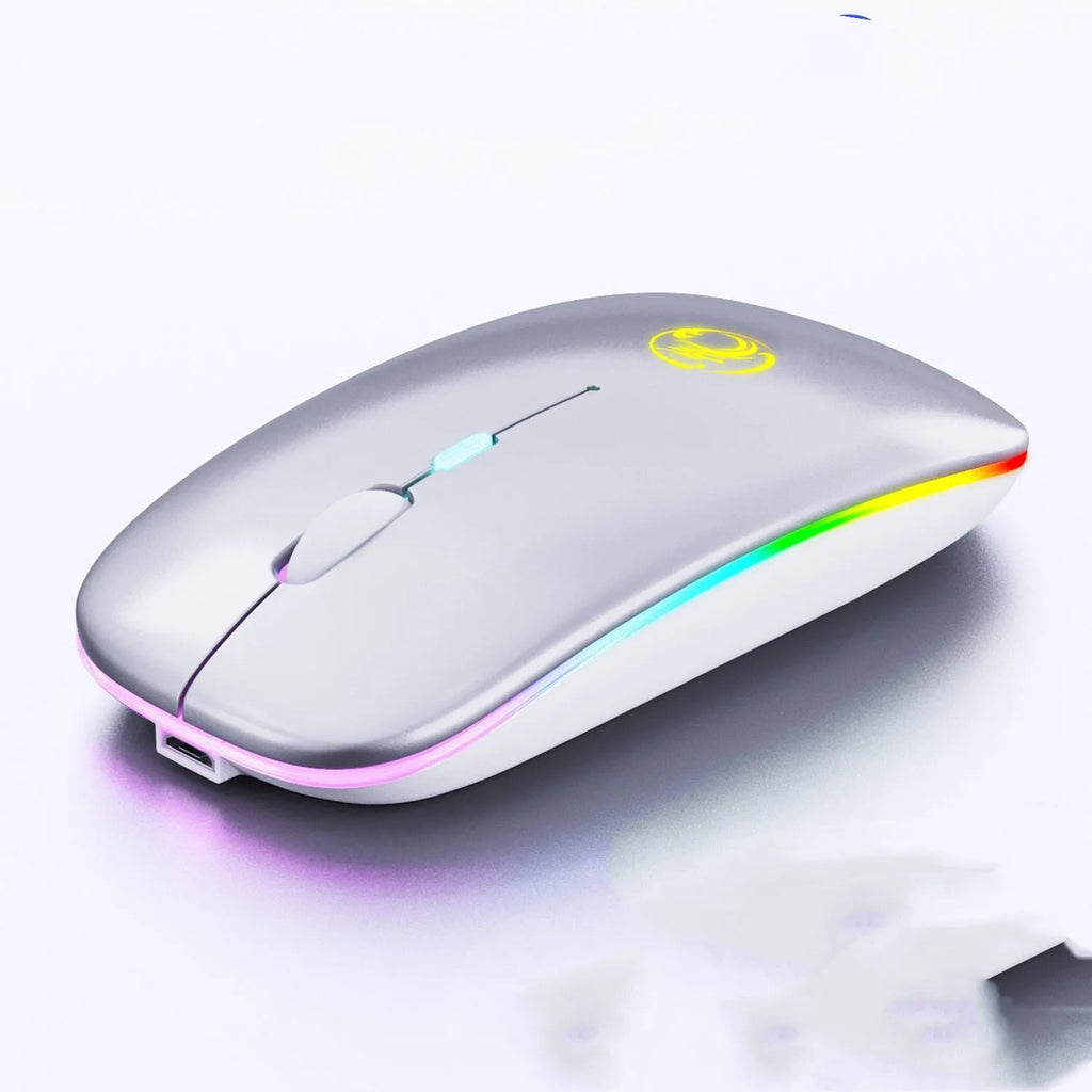 Luminous charging Bluetooth dual-mode wireless silent mouse in black or white with adjustable DPI