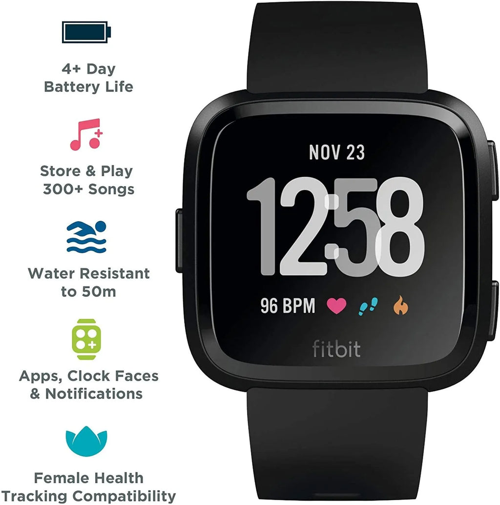 Black smart watch with heart rate monitoring on a silicone wrist strap, showing a 1.4-inch display.