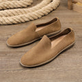 Handmade men's shoes with cowhide lining and rubber soles in khaki colour