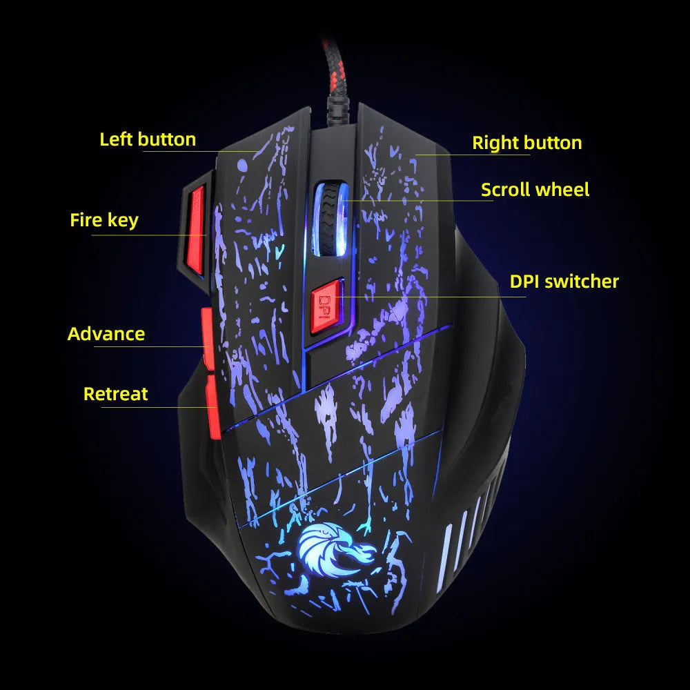 H300BK colour wired gaming mouse with luminous effects and ergonomic design