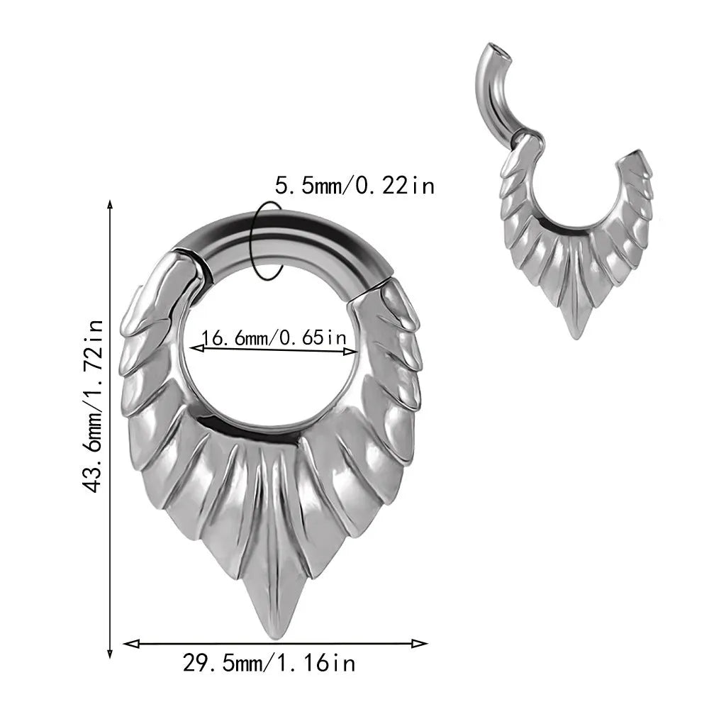 Drop-shaped auricle earlobe round hanging egg fashion ear extender with totem elements in stainless steel