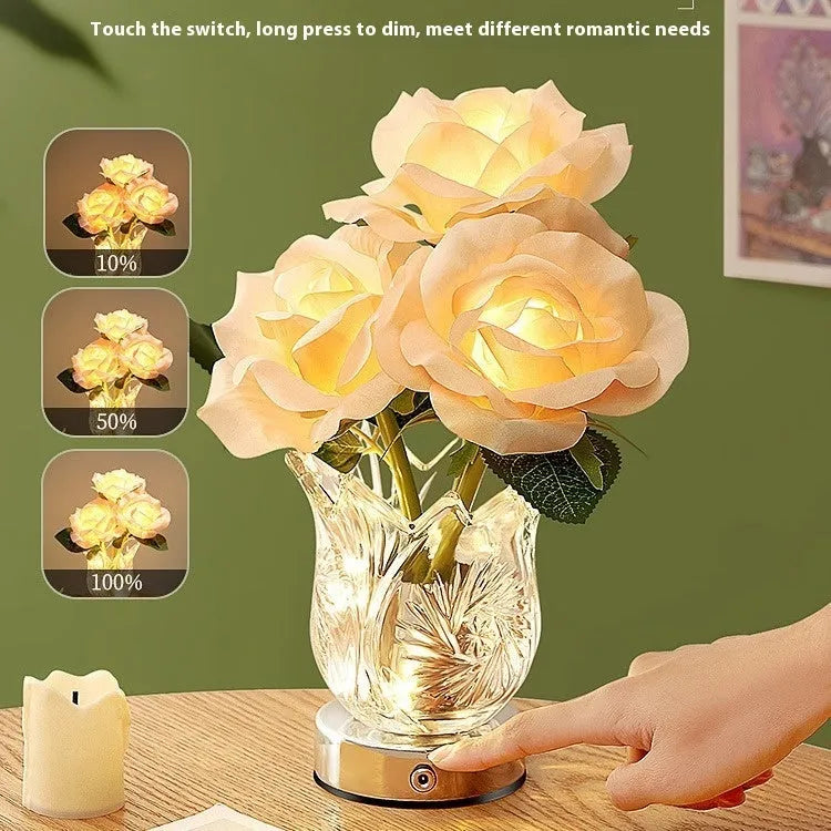 Crystal flowers table lamp with touch control dimming on bedside table
